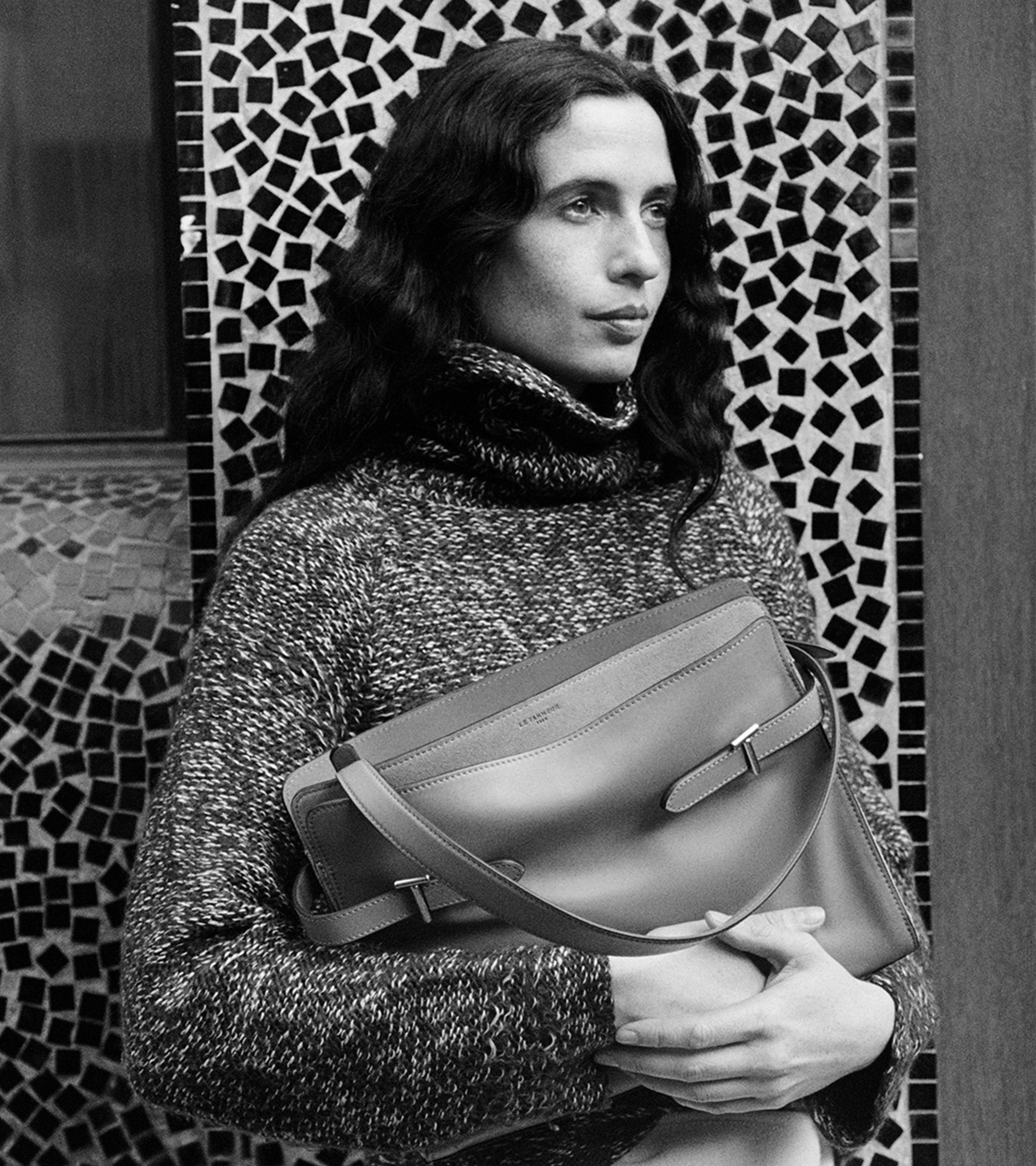 Sac porté épaule grand modèle Emie en cuir lisse et nubuck