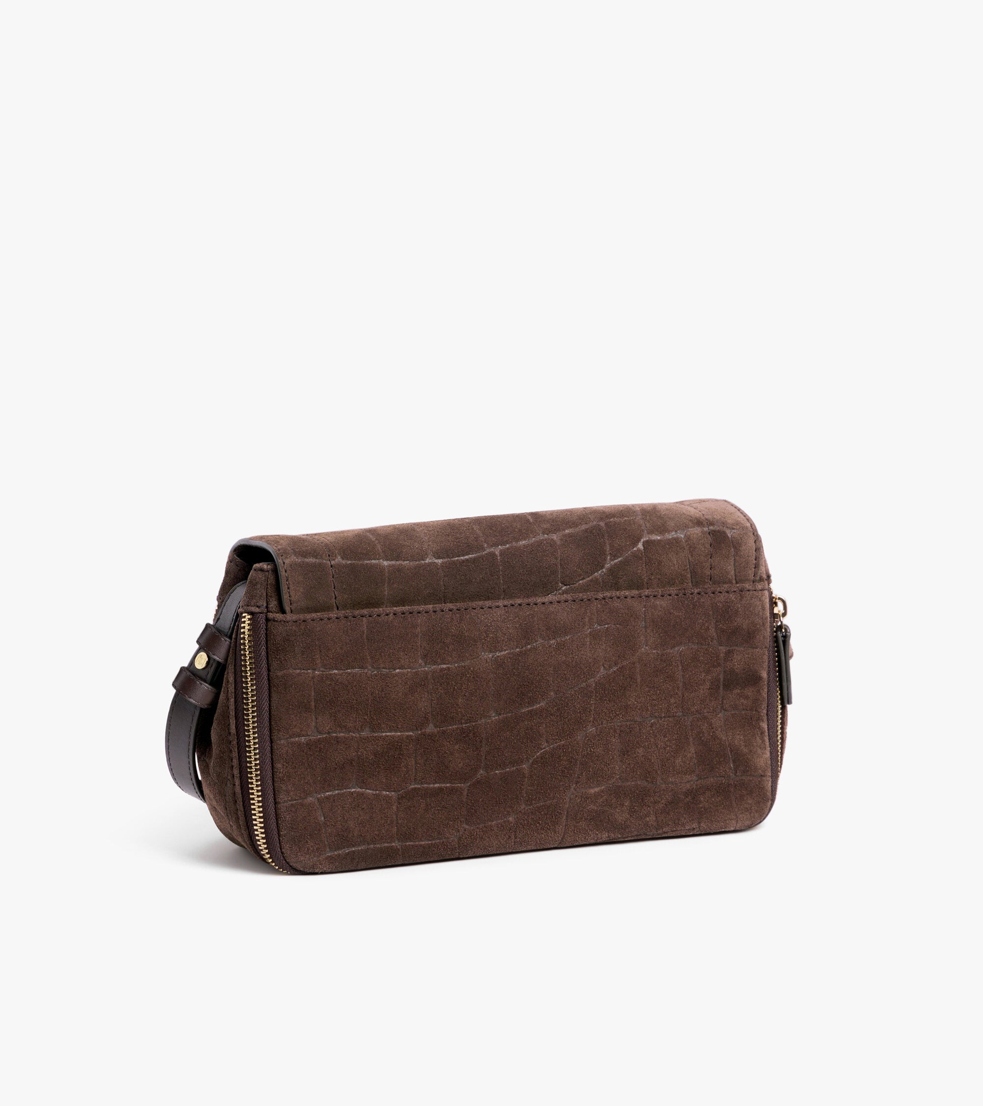 Aurore small crossbody bag in crocodile-embossed split suede leather