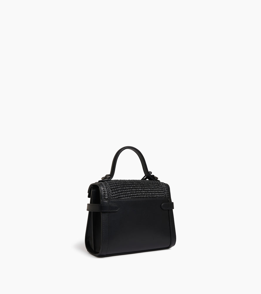 Petit sac à main double rabat Emilie effet raphia et cuir lisse