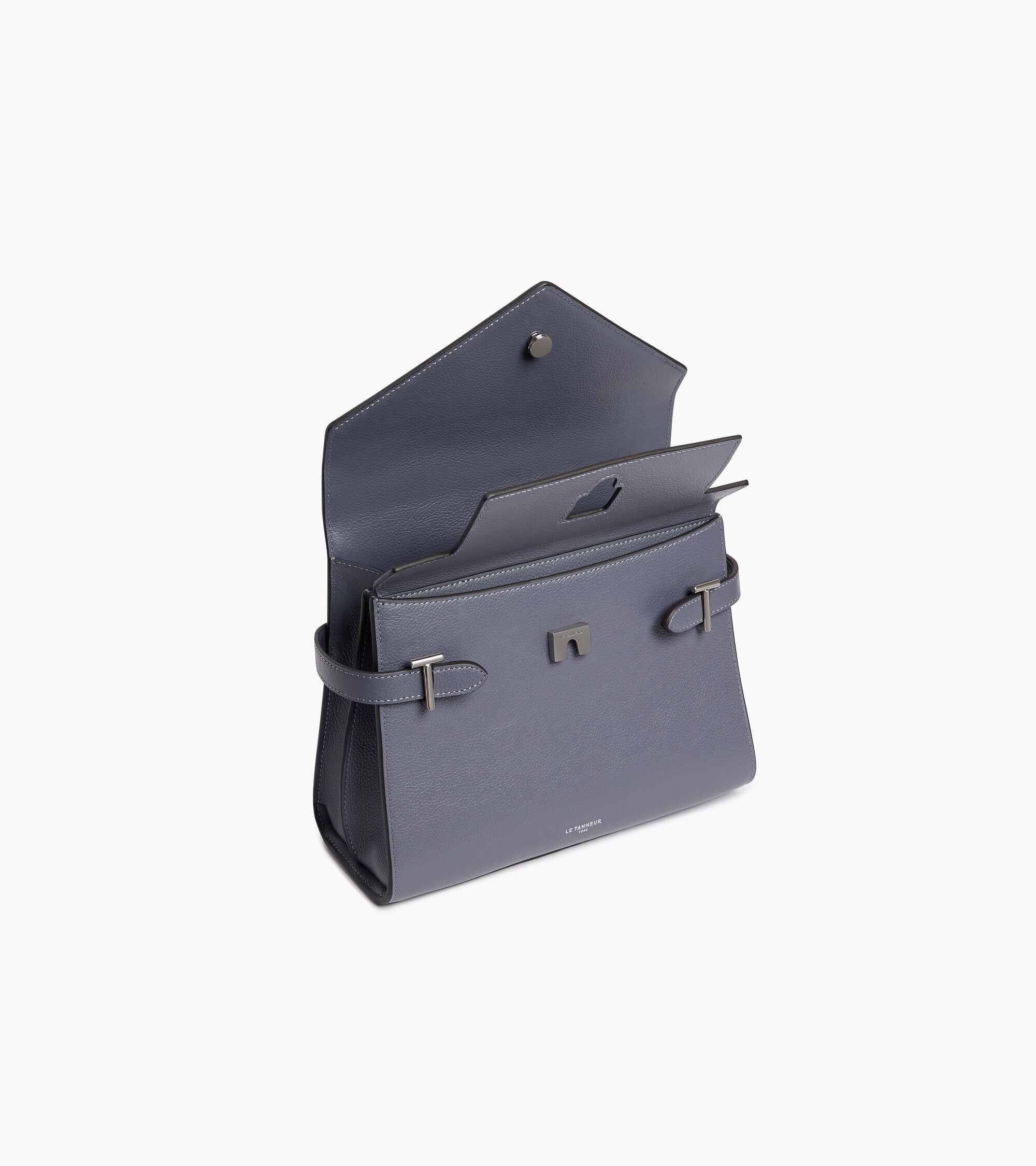 Emilie medium handbag with double flap in grained leather