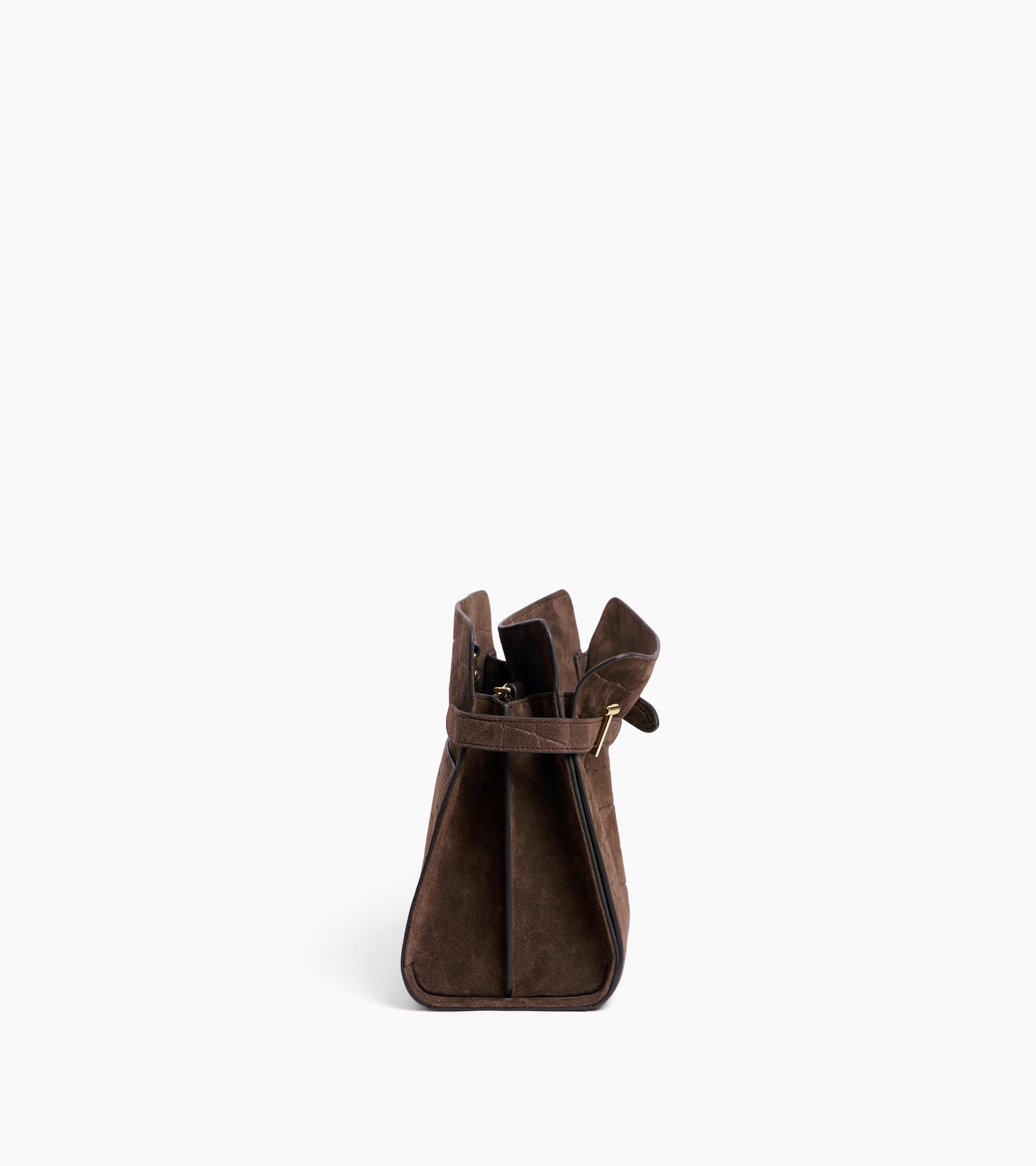 Große Schultertasche Emie aus geprägtem Veloursleder in Krokodilleder-Optik