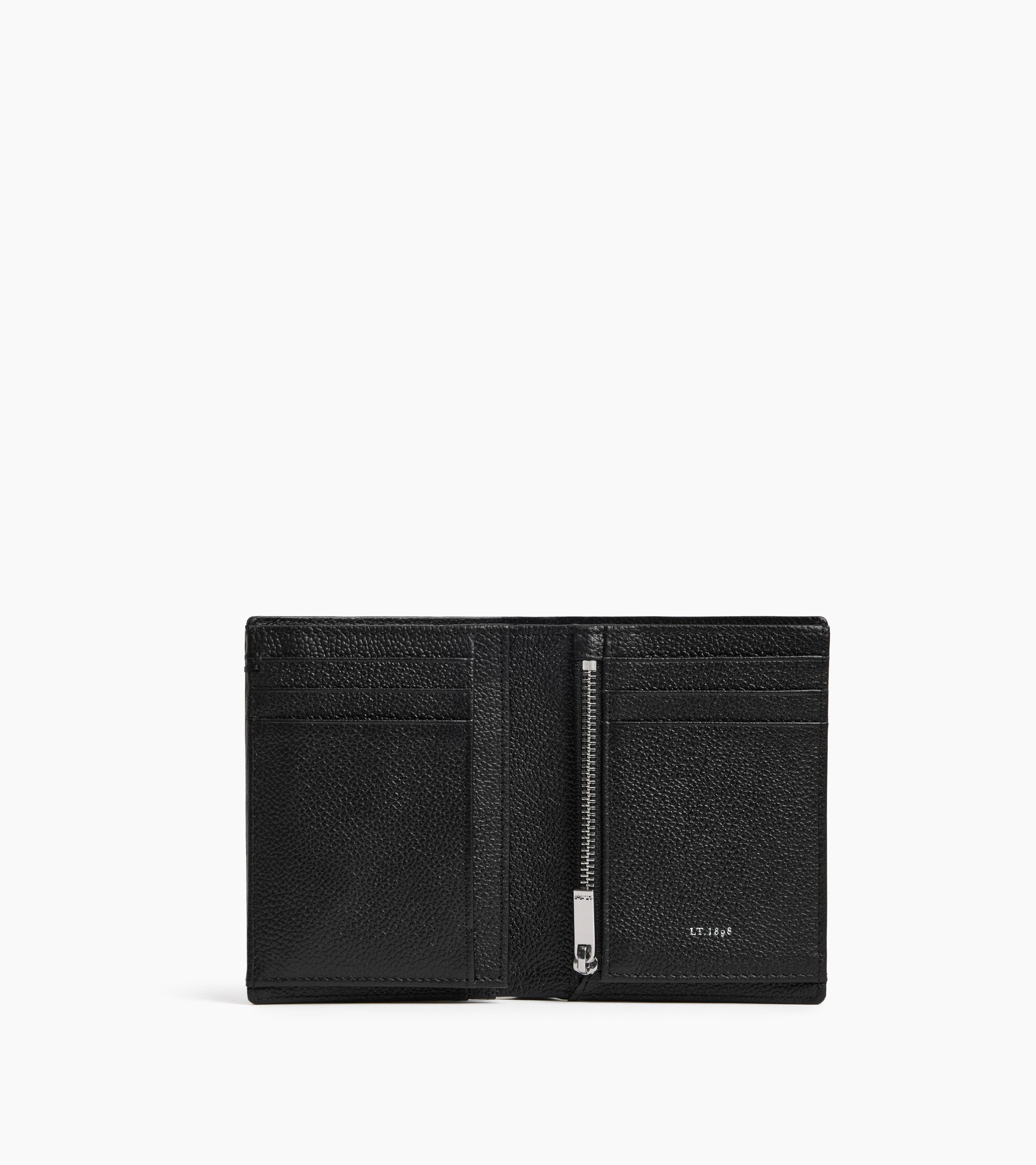 Cartera vertical grande de dos secciones con cremallera Lucien de piel granulada