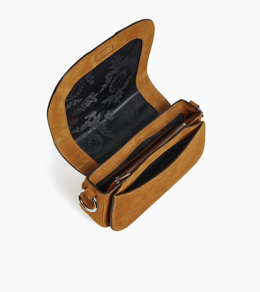 Sac bandoulière moyen modèle Ella en cuir suède et peau lainée