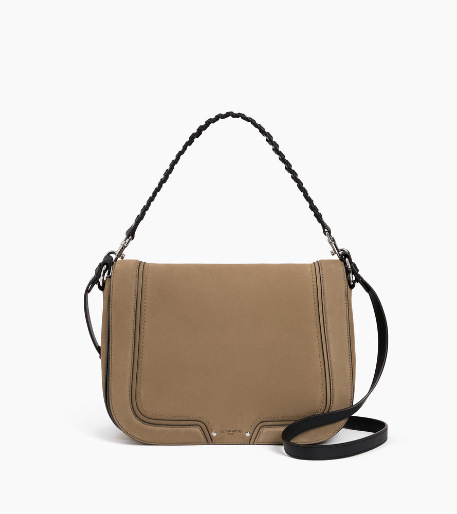 Grand sac bandoulière Ella en cuir lisse et nubuck